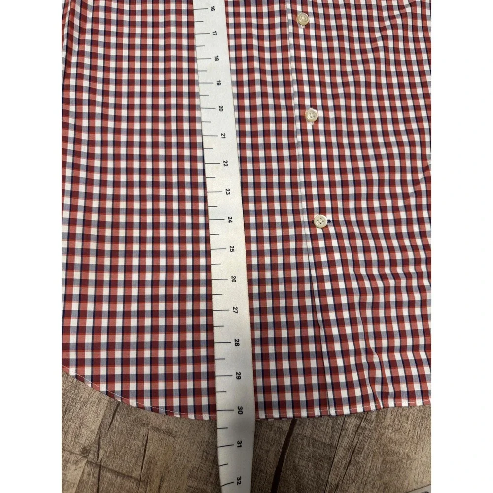 Banana Republic Mens Slim Fit Non-Iron Gingham Button Down Shirt Red Blue M 15.5